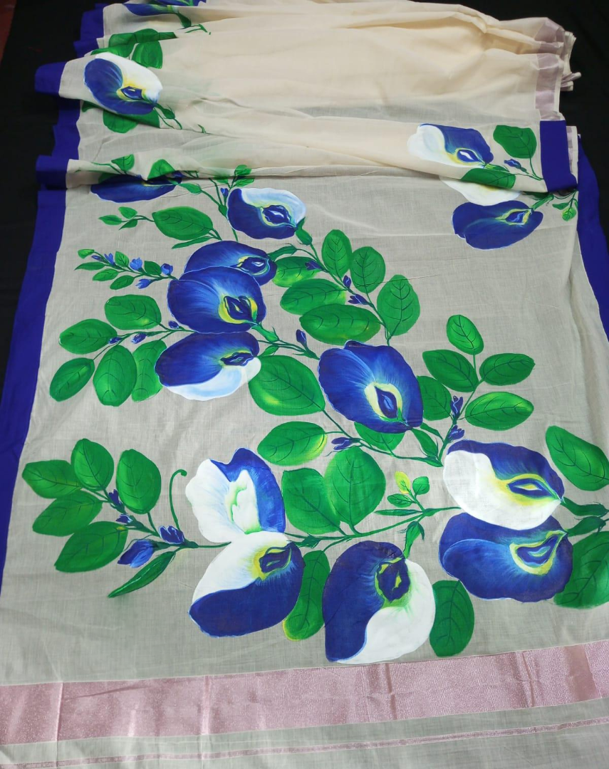 Elegant Hand-Painted Blue Aparajita Saree